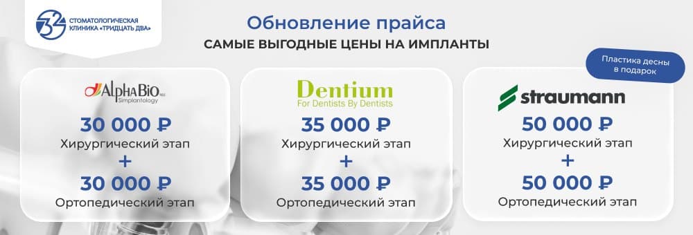 Стоимость имплантации AlphaBio, Dentium и Straumann